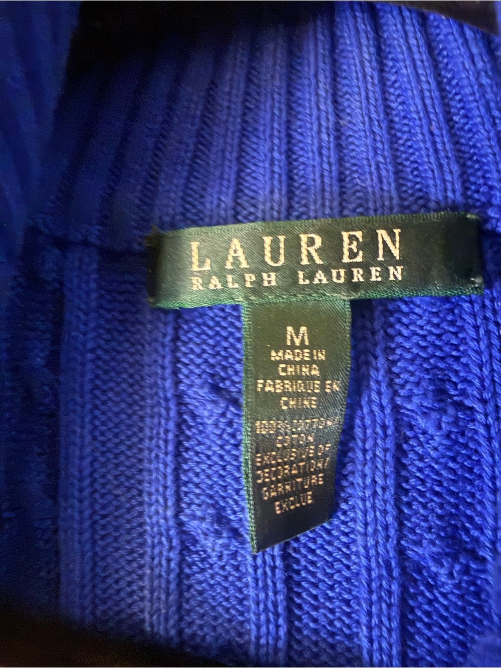Lauren Ralph Lauren Cable-Knit Full-Zip Sweater Jacket Royal Blue M - Picture 3 of 4